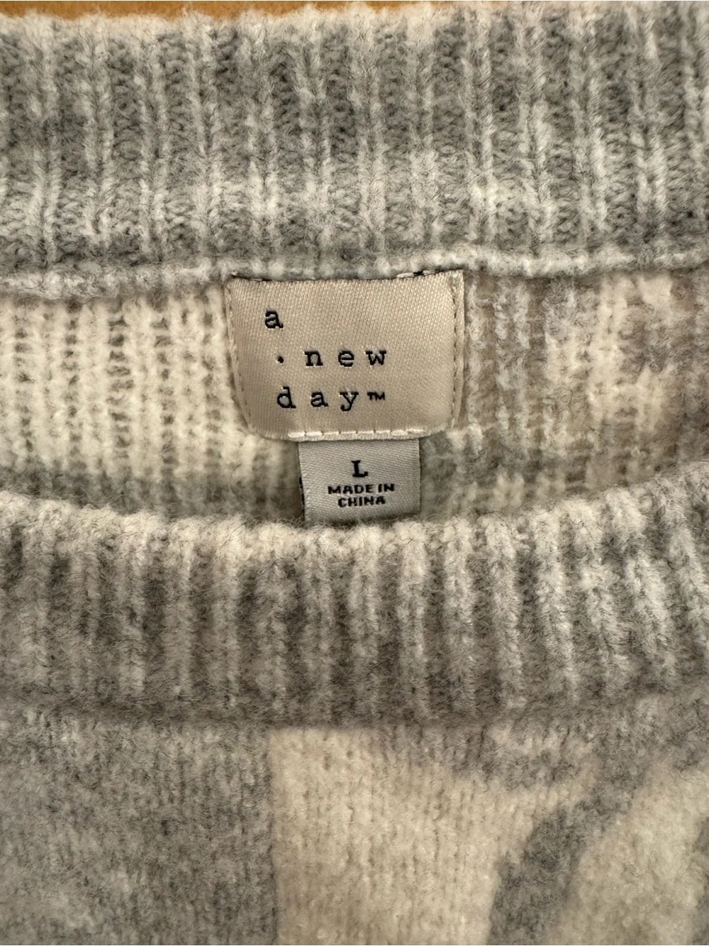a new day Gray & Cream Bow Checker Knit Crew Sweater - Picture 2 of 3
